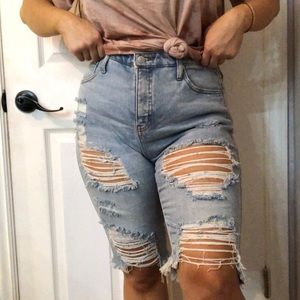 High Waist Distressed Denim Shorts